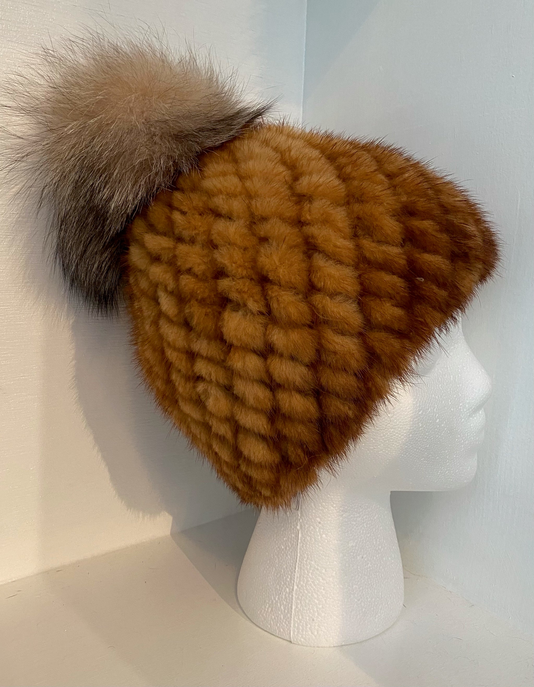 Gold Metallic Knit Faux Fur Pom Hat- Fabulous-Furs
